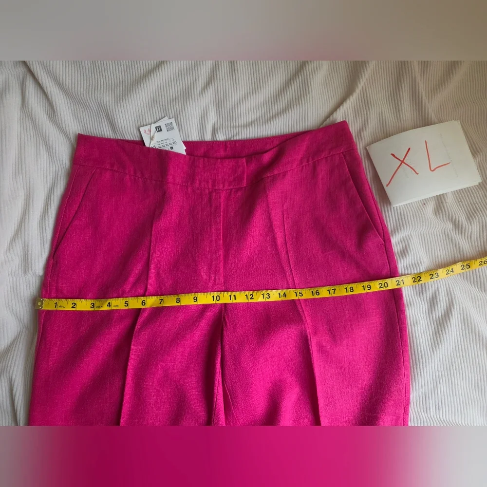 Zara High-waisted Slim Linen Pants Fuschia ZW COllection Bnwt